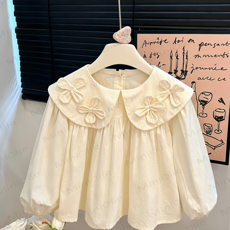 Toddler Girl Vintage 3D Floral Ruffle Collar Shirt - Beige - 8-9T - image 1