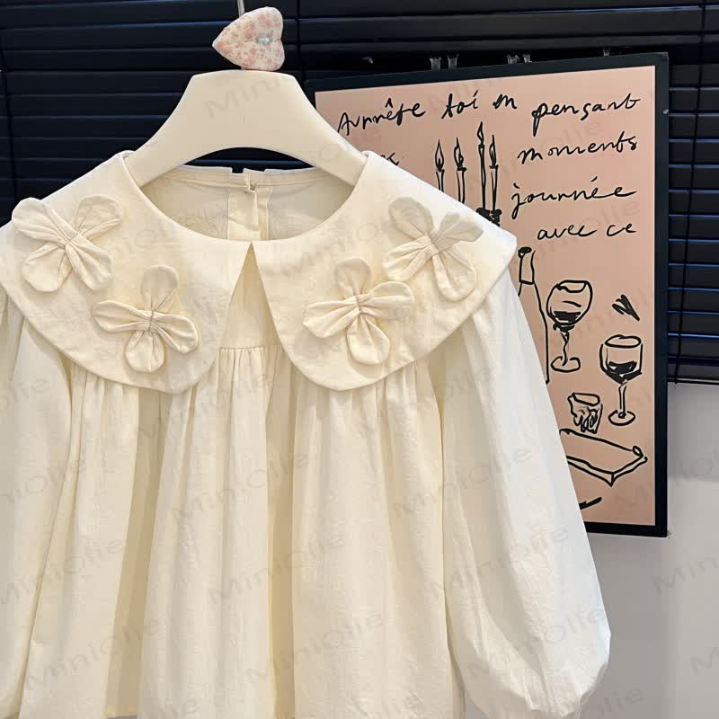 Toddler Girl Vintage 3D Floral Ruffle Collar Shirt - image 3