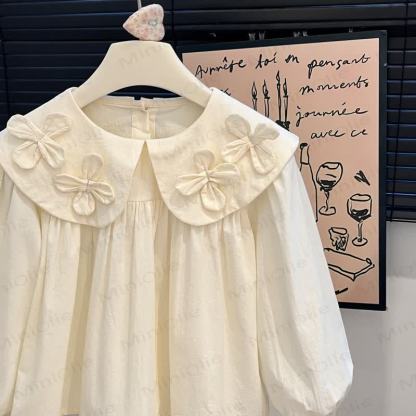 Toddler Girl Vintage 3D Floral Ruffle Collar Shirt - image 3