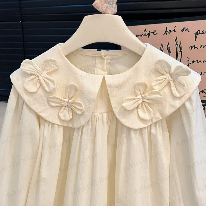 Toddler Girl Vintage 3D Floral Ruffle Collar Shirt - image 4