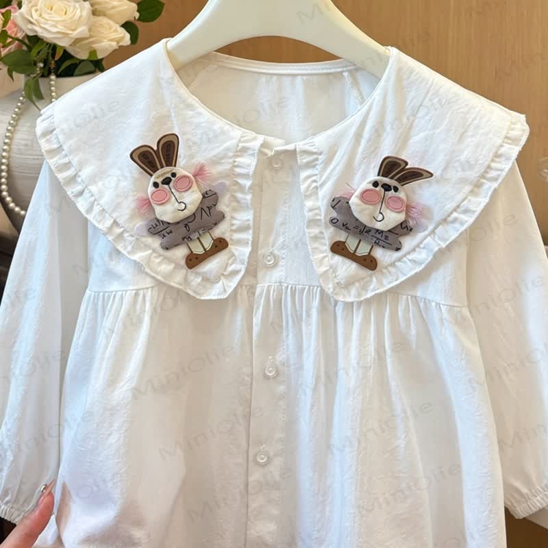 Toddler Girl Bunny Collar Puff Sleeve Shirt - image 2