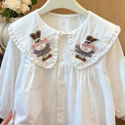 Toddler Girl Bunny Collar Puff Sleeve Shirt - image 2