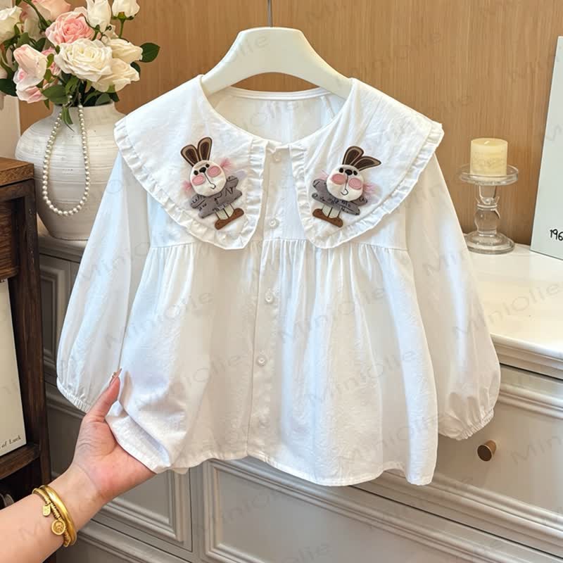 Toddler Girl Bunny Collar Puff Sleeve Shirt - White - 8-9T - image 1