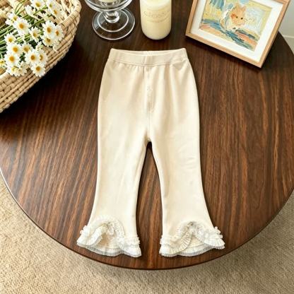 Toddler Girl Pink Bow Lace Trim Top and Beige Pants - Beige Pants - 4-5T - image 3