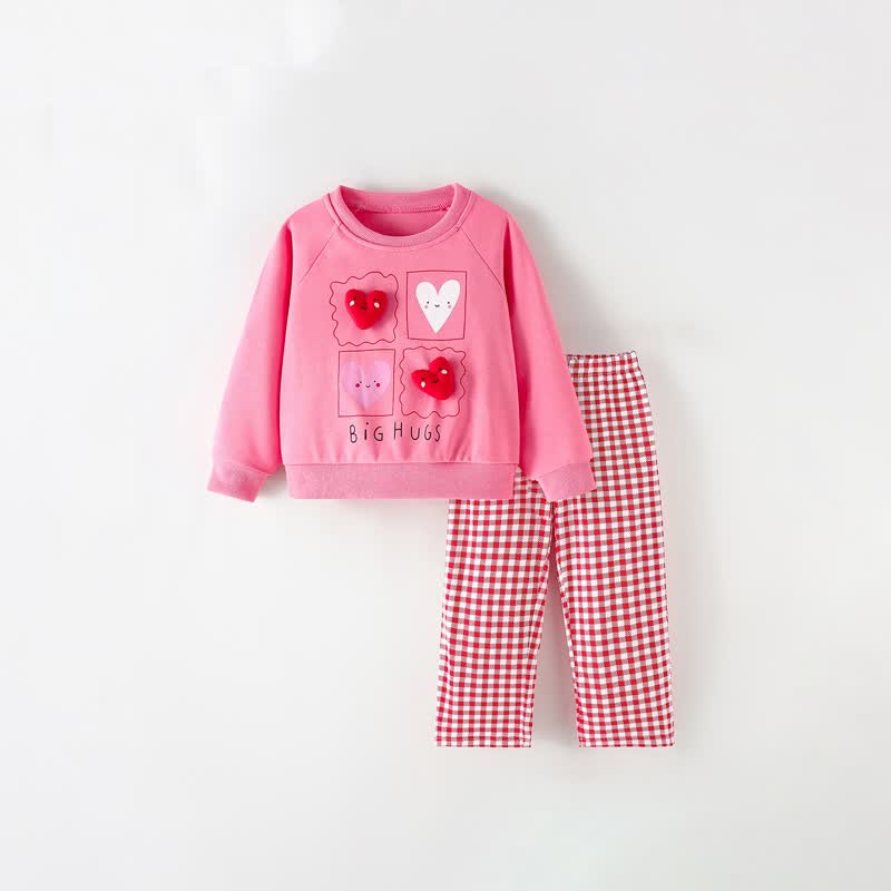 BIG HUGS Toddler Girl Heart Plaid Lounge Set - Pink - 10-11T - image 2