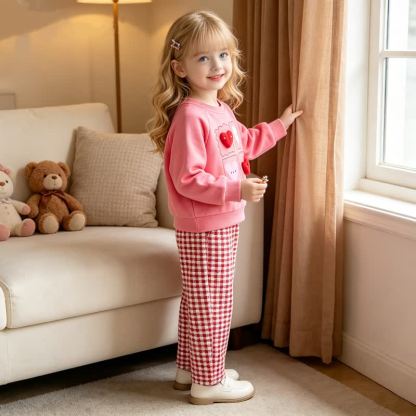 BIG HUGS Toddler Girl Heart Plaid Lounge Set - image 1