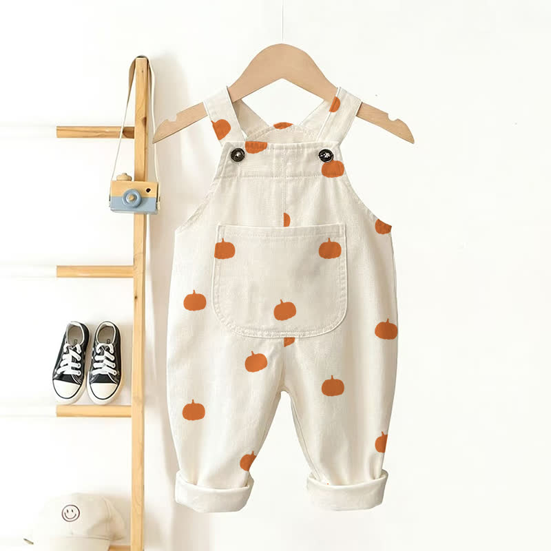 Baby Toddler Pumpkin Print Beige Overalls - Beige - 3-5T - image 1