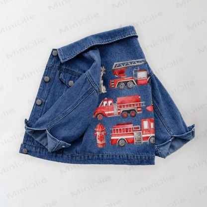 Toddler Kid Fire Truck Print Denim Jacket - Blue - 10-11T - image 1