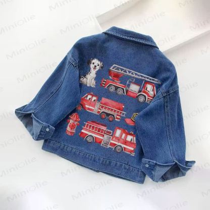 Toddler Kid Fire Truck Print Denim Jacket - image 3