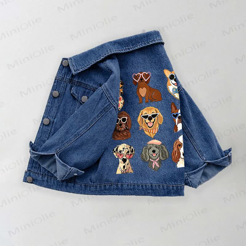 Toddler Kid Cartoon Dog With Sunglasses Print Denim Jacket - Blue - 10-11T - image 1