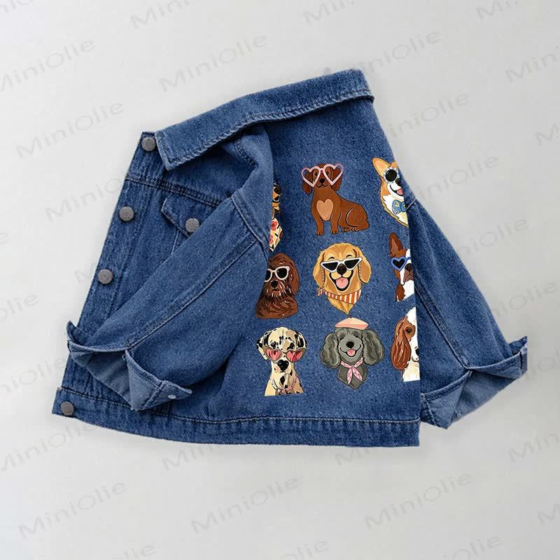 Toddler Kid Cartoon Dog With Sunglasses Print Denim Jacket - Blue - 10-11T - image 1