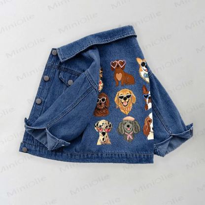 Toddler Kid Cartoon Dog With Sunglasses Print Denim Jacket - Blue - 10-11T - image 1