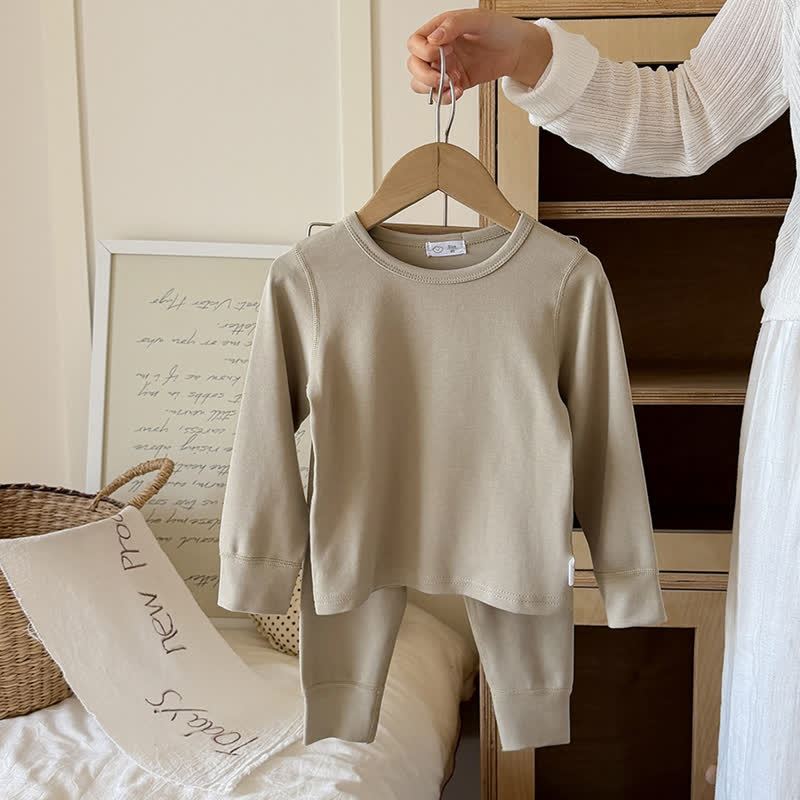 Toddler Solid Color Crew Neck Top and Pants Pajama 2-piece Set - Beige - 10-11T - image 5