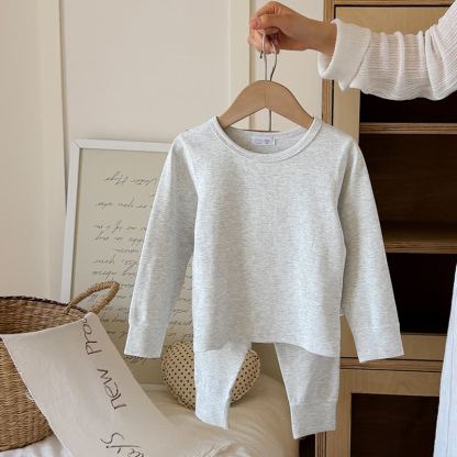Toddler Solid Color Crew Neck Top and Pants Pajama 2-piece Set - Gray - 10-11T - image 7
