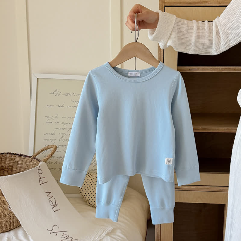 Toddler Solid Color Crew Neck Top and Pants Pajama 2-piece Set - Blue - 10-11T - image 6