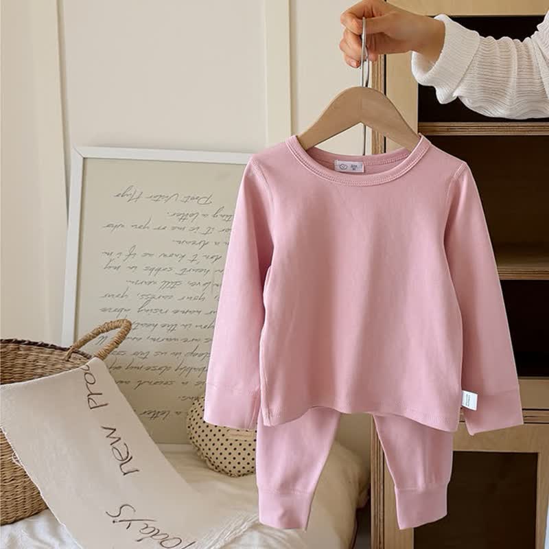 Toddler Solid Color Crew Neck Top and Pants Pajama 2-piece Set - Pink - 10-11T - image 3