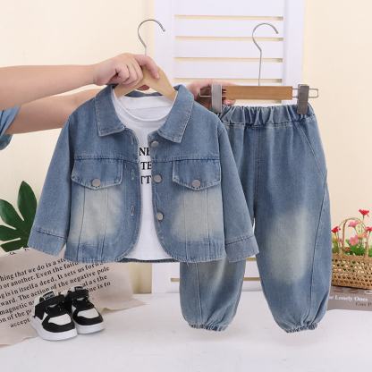 Toddler Baby Girls Denim Jacket and Jogger Pants 3-piece Set - Navy - 4-5T - image 1