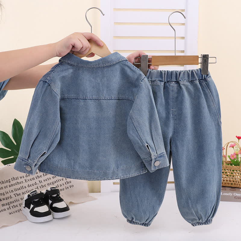 Toddler Baby Girls Denim Jacket and Jogger Pants 3-piece Set - image 2