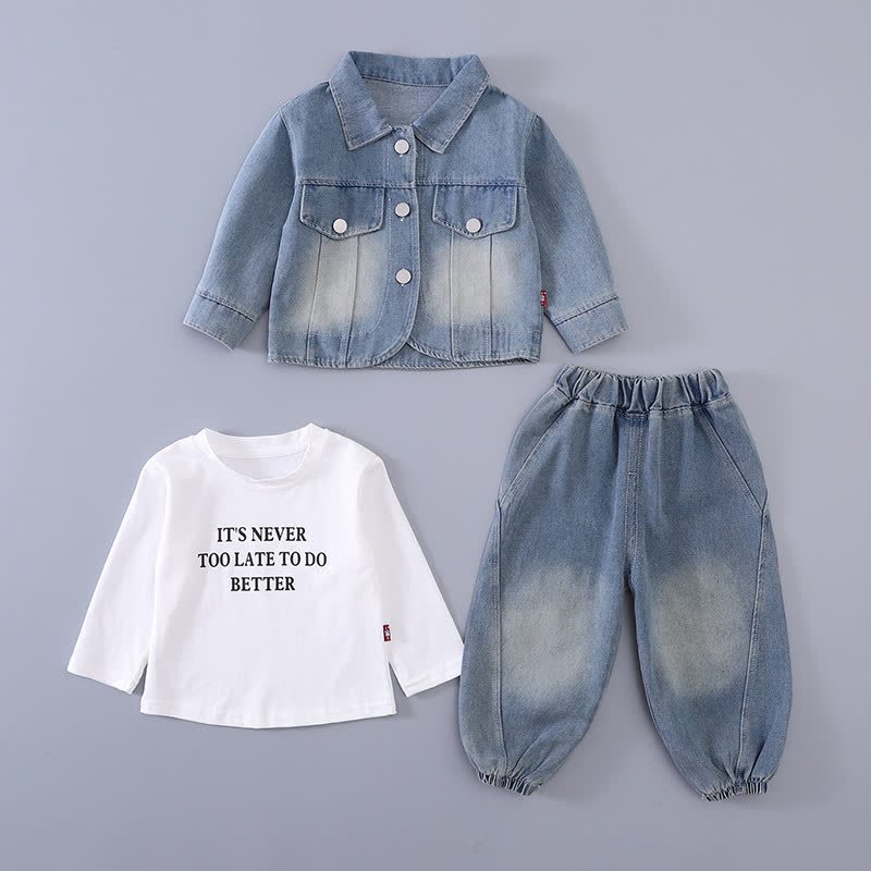 Toddler Baby Girls Denim Jacket and Jogger Pants 3-piece Set - image 3