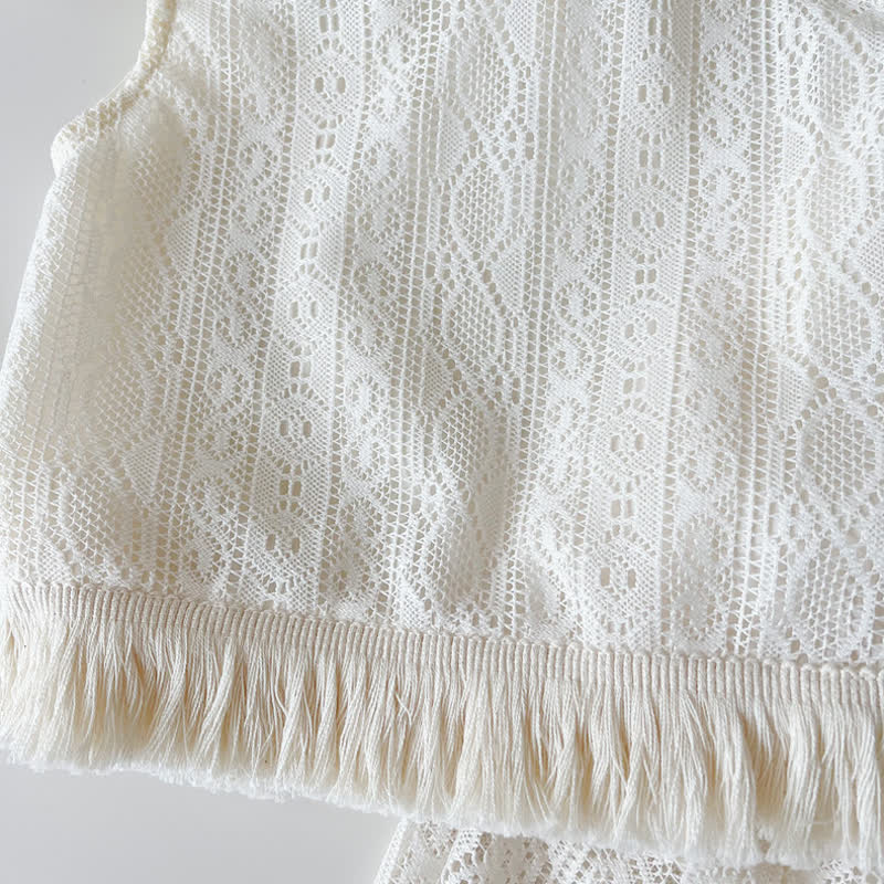 Toddler Girl White Crochet Tassel Sleeveless Top and Pants 2-piece Set - image 4