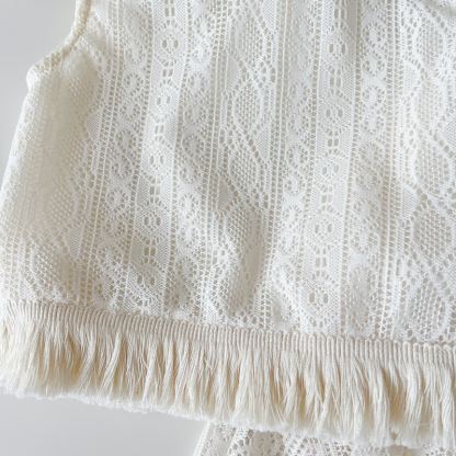 Toddler Girl White Crochet Tassel Sleeveless Top and Pants 2-piece Set - image 4