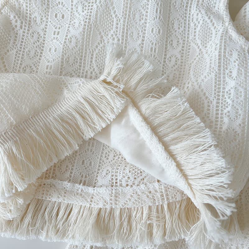 Toddler Girl White Crochet Tassel Sleeveless Top and Pants 2-piece Set - image 5