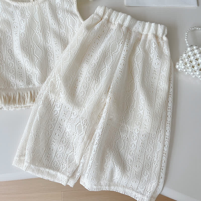 Toddler Girl White Crochet Tassel Sleeveless Top and Pants 2-piece Set - image 6