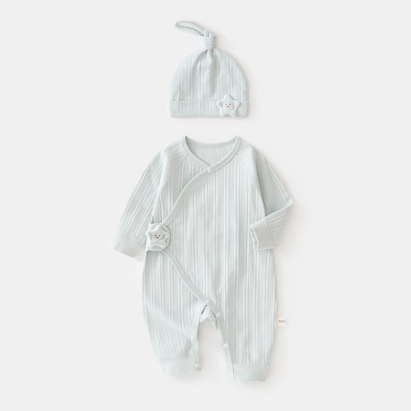 Baby Star Wrap Front Romper with Hat - Blue - 3-6M - image 3