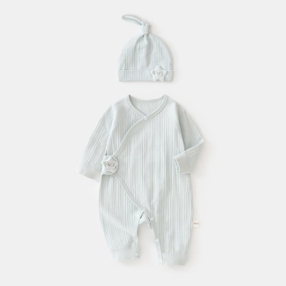 Baby Star Wrap Front Romper with Hat - Blue - 3-6M - image 3