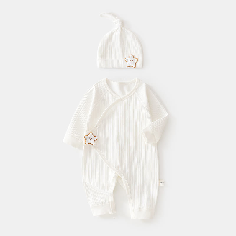 Baby Star Wrap Front Romper with Hat - White - 3-6M - image 4
