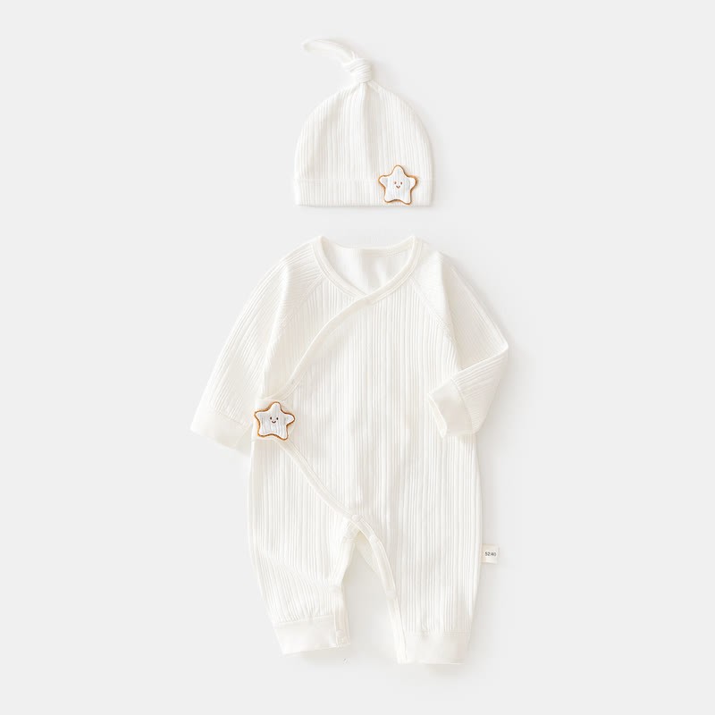Baby Star Wrap Front Romper with Hat - White - 3-6M - image 4