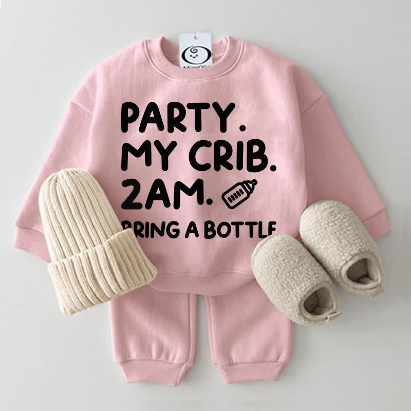 PARTY. MY CRIB.2AM. BRING A BOTTLE Baby Sweatshirt 2-piece Set - Pink - 2-3T - image 3