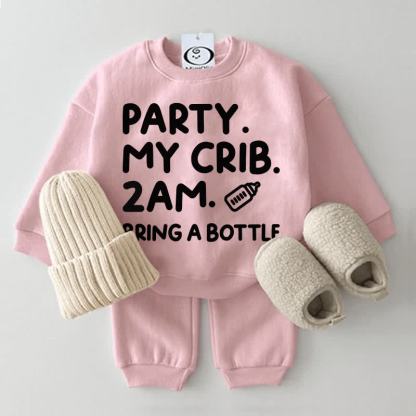 PARTY. MY CRIB.2AM. BRING A BOTTLE Baby Sweatshirt 2-piece Set - Pink - 2-3T - image 3