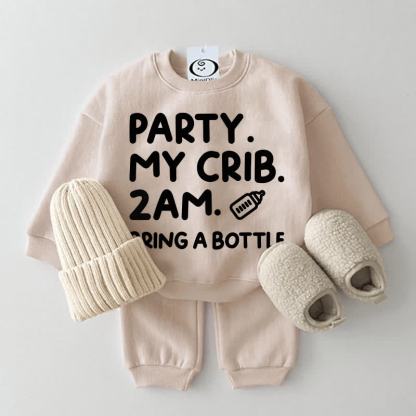 PARTY. MY CRIB.2AM. BRING A BOTTLE Baby Sweatshirt 2-piece Set - Beige - 2-3T - image 1
