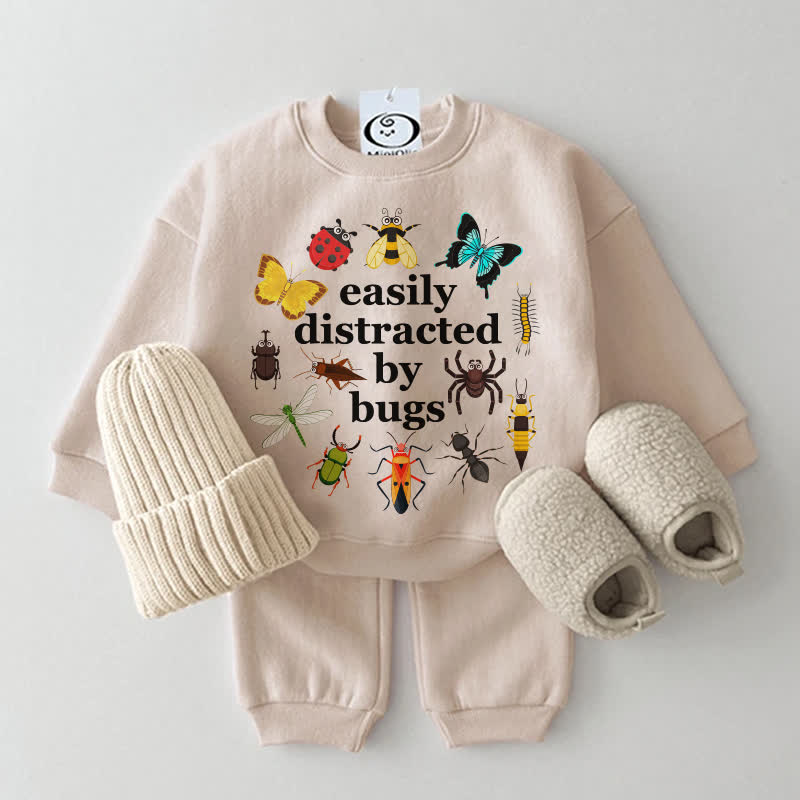 EASILY DISTRACTED BY BUGS Baby Beige Sweatshirt 2-piece Set - Beige - 2-3T - image 1