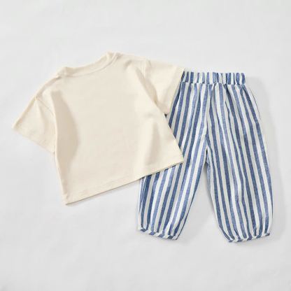 SEA SHELLS Baby Toddler Beige&Blue Vertical Striped 2-piece Set - image 2