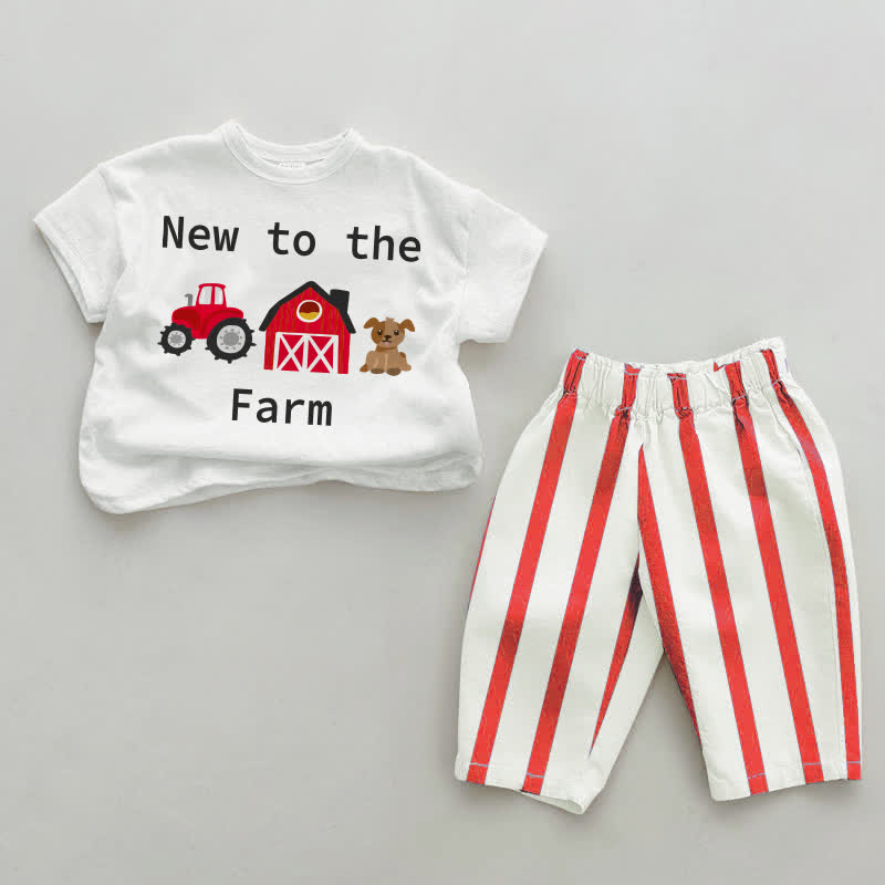 NEW TO THE FARM Baby White&Red Vertical Striped 2-piece Set - White&Red - 4-5T - image 1
