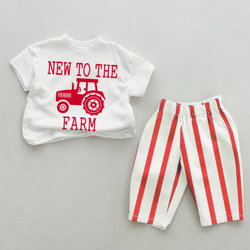 NEW TO THE FARM Baby Car Print White&Red Vertical Striped 2-piece Set - White&Red - 4-5T - image 1
