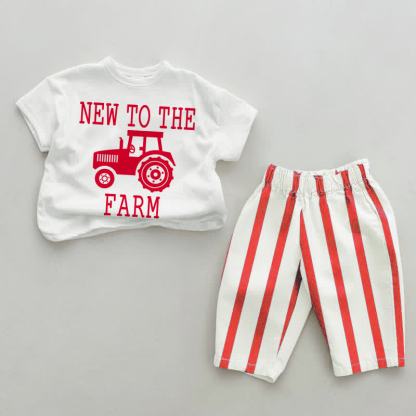 NEW TO THE FARM Baby Car Print White&Red Vertical Striped 2-piece Set - White&Red - 4-5T - image 1