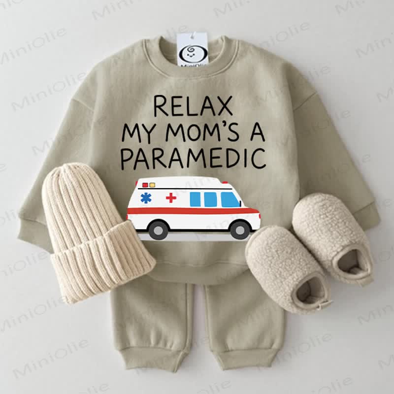 RELAX MY MOM'S A PARAMEDIC Baby Sweatshirt 2-piece Grey Green Set - Grey Green - 2-3T - image 1