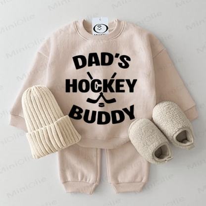 DAD'S HOCKEY BUDDY Baby Beige Sweatshirt 2-piece Set - Beige - 2-3T - image 1