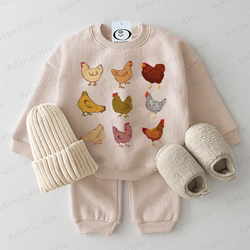 Baby Hen Print Beige Sweatshirt 2-piece Set - Beige - 2-3T - image 1