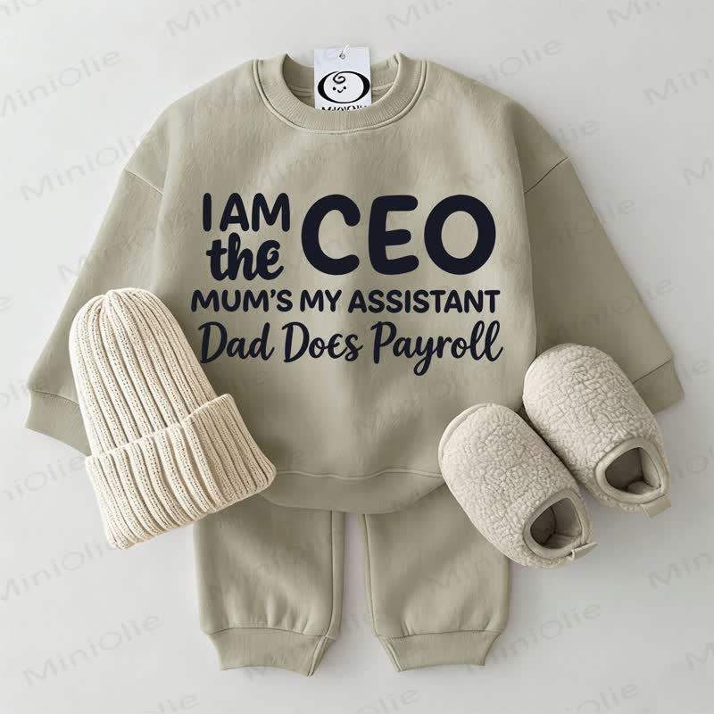 I AM THE CEO MUM'S MY ASSISTANT DAD DOES PAYROLL Baby Sweatshirt 2-piece Grey Green Set - Grey Green - 2-3T - image 1
