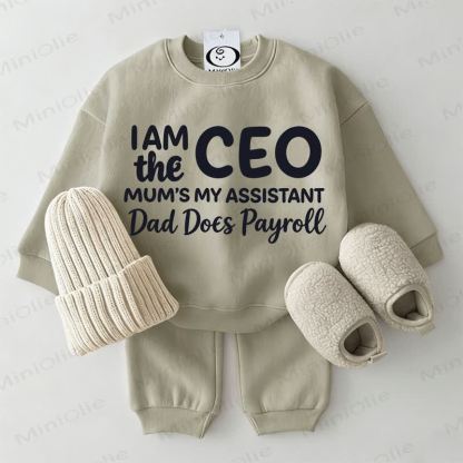 I AM THE CEO MUM'S MY ASSISTANT DAD DOES PAYROLL Baby Sweatshirt 2-piece Grey Green Set - Grey Green - 2-3T - image 1