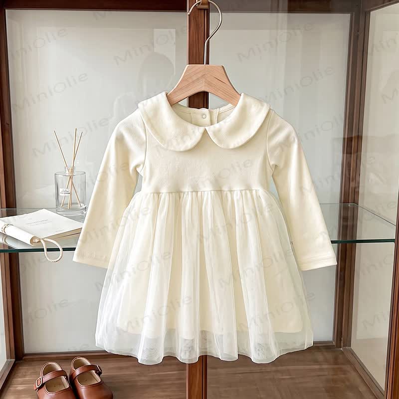 Baby Peter Pan Collar Long Sleeve Dress - Beige - 3-4T - image 3