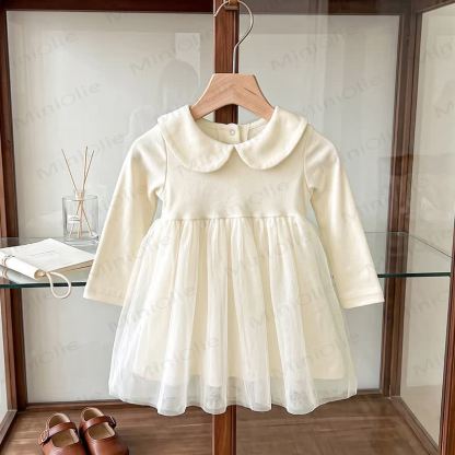 Baby Peter Pan Collar Long Sleeve Dress - Beige - 3-4T - image 3