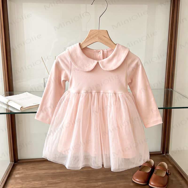 Baby Peter Pan Collar Long Sleeve Dress - Pink - 3-4T - image 5