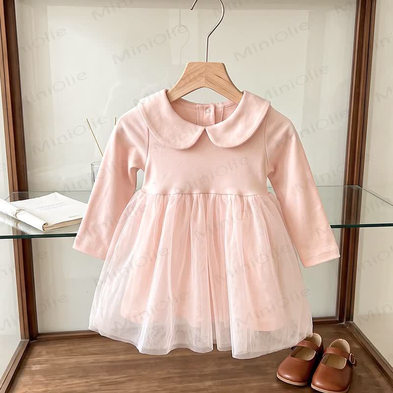 Baby Peter Pan Collar Long Sleeve Dress - Pink - 3-4T - image 5