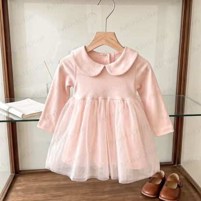 Baby Peter Pan Collar Long Sleeve Dress - Pink - 3-4T - image 5