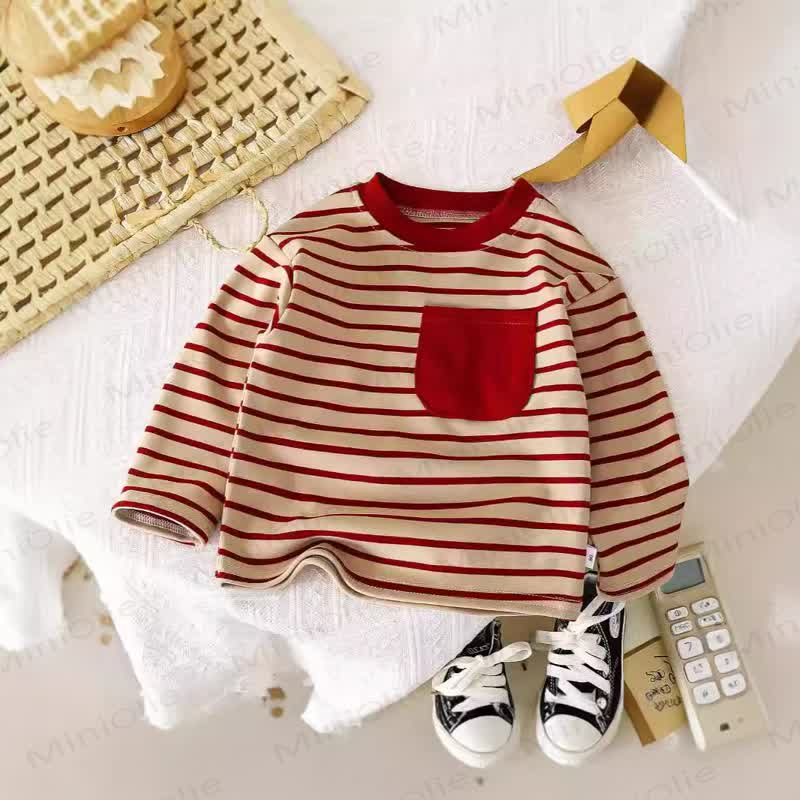 Toddler Soft Striped Long Sleeve Shirt - Red - 8-9T - image 2